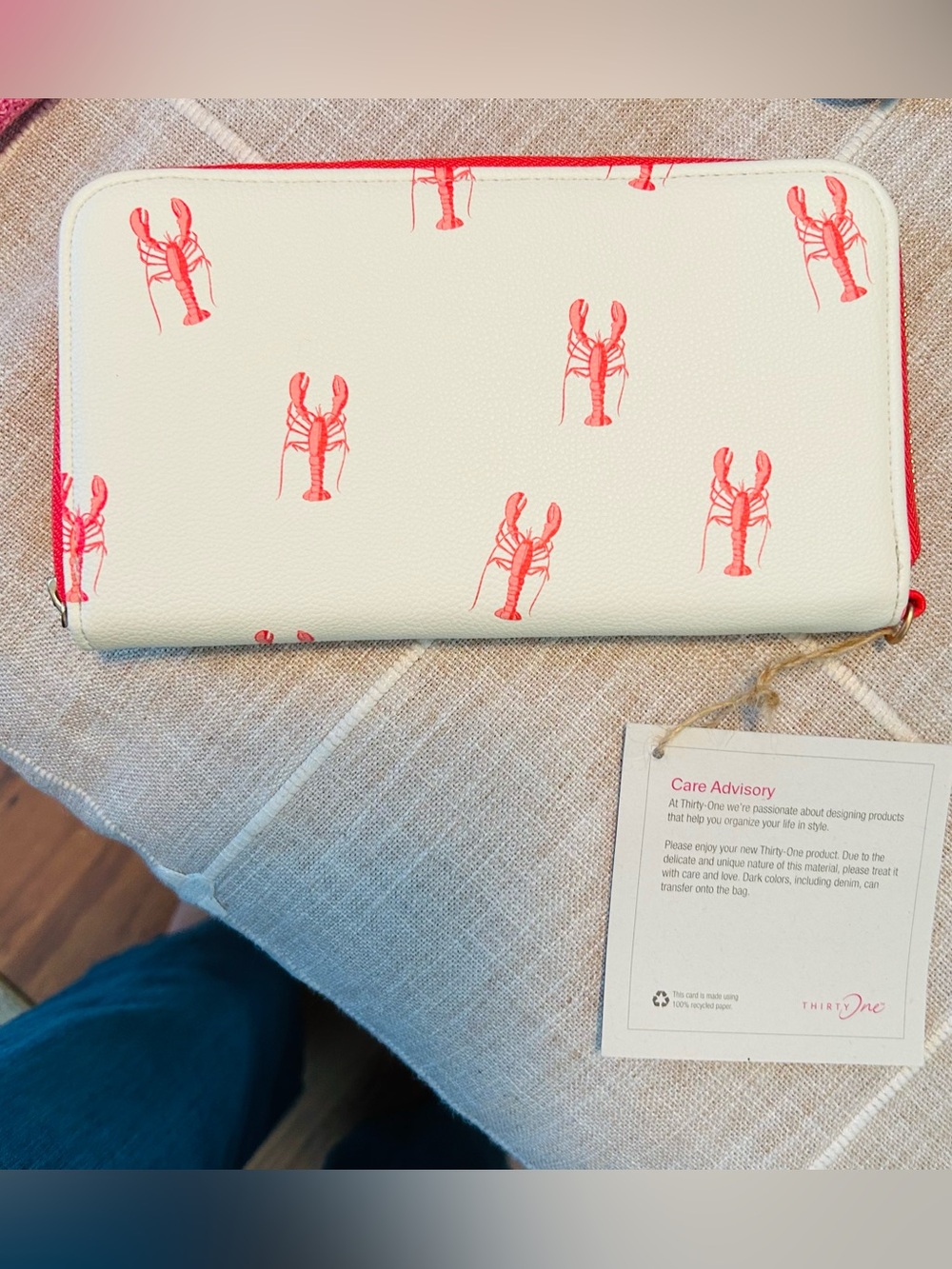 thirty-one Cream Wallet with Coral Lobster Print and Coral Trim NWT